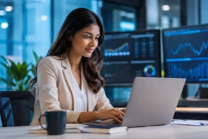 Virscend University Online Programs in Qatar-Professional data scientist working with artificial intelligence and data analytics
