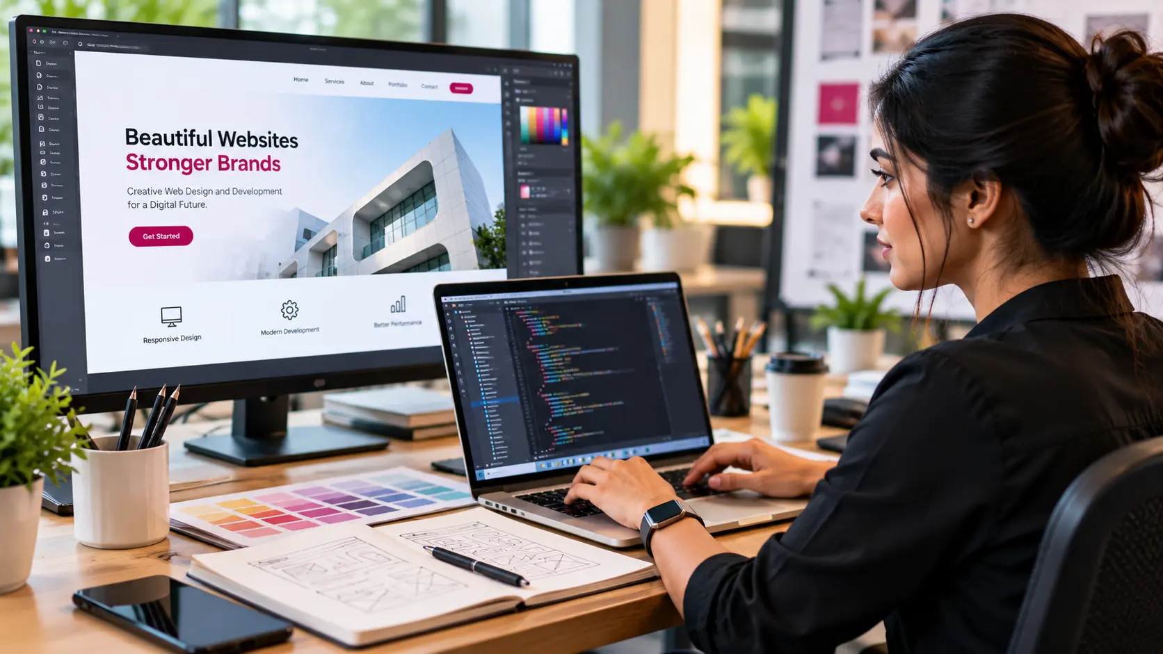 Professional working on website design and website development