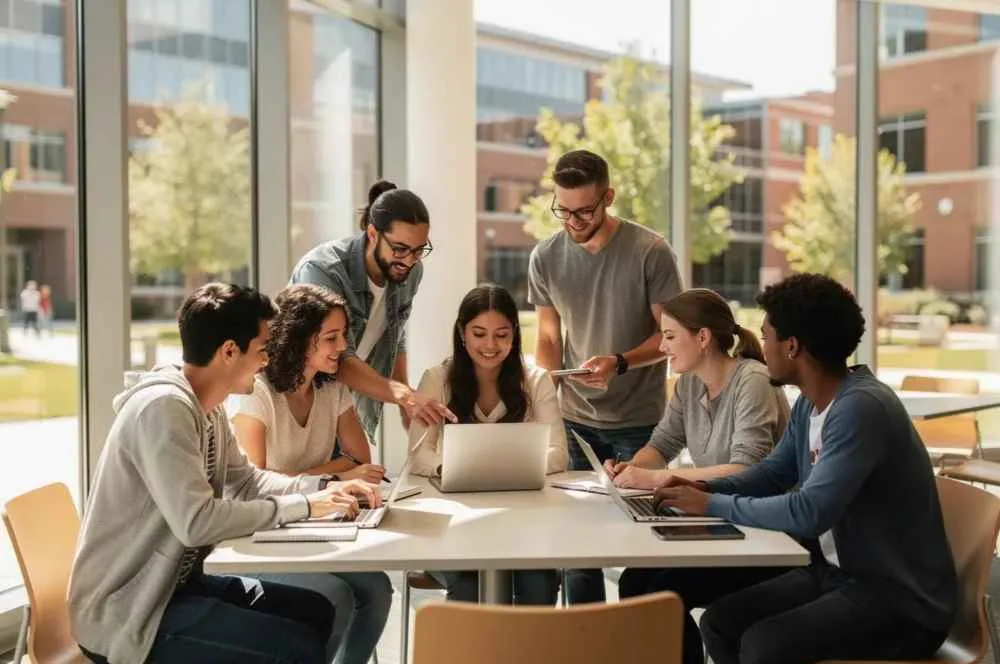 University students learning together