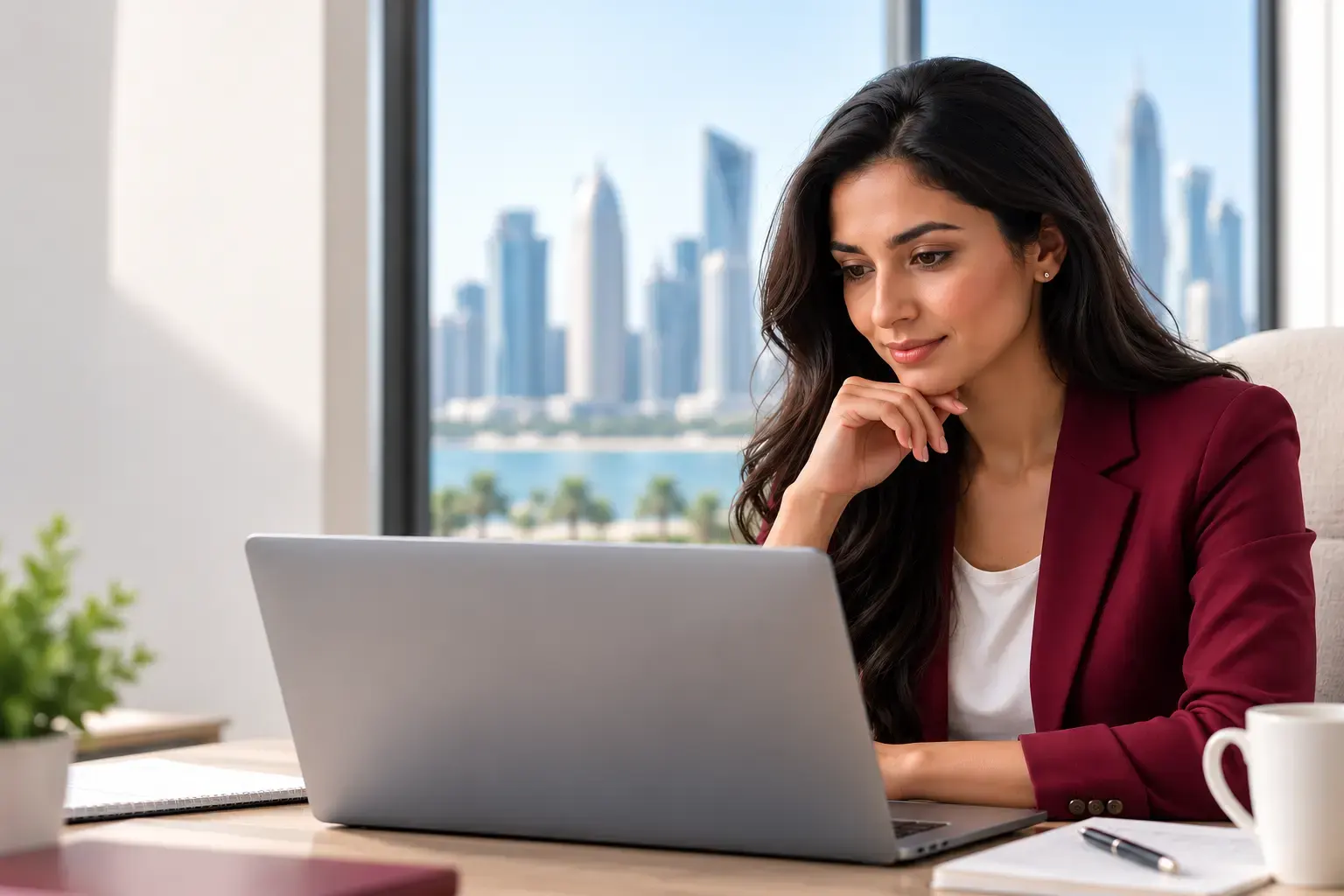 MSc Business Analytics in Qatar-Business analytics professional reviewing data on a laptop in a modern office