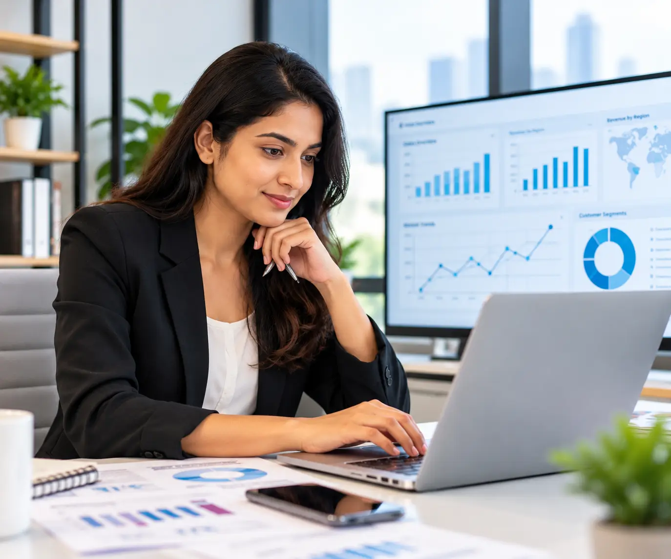 Professional studying business analytics online
