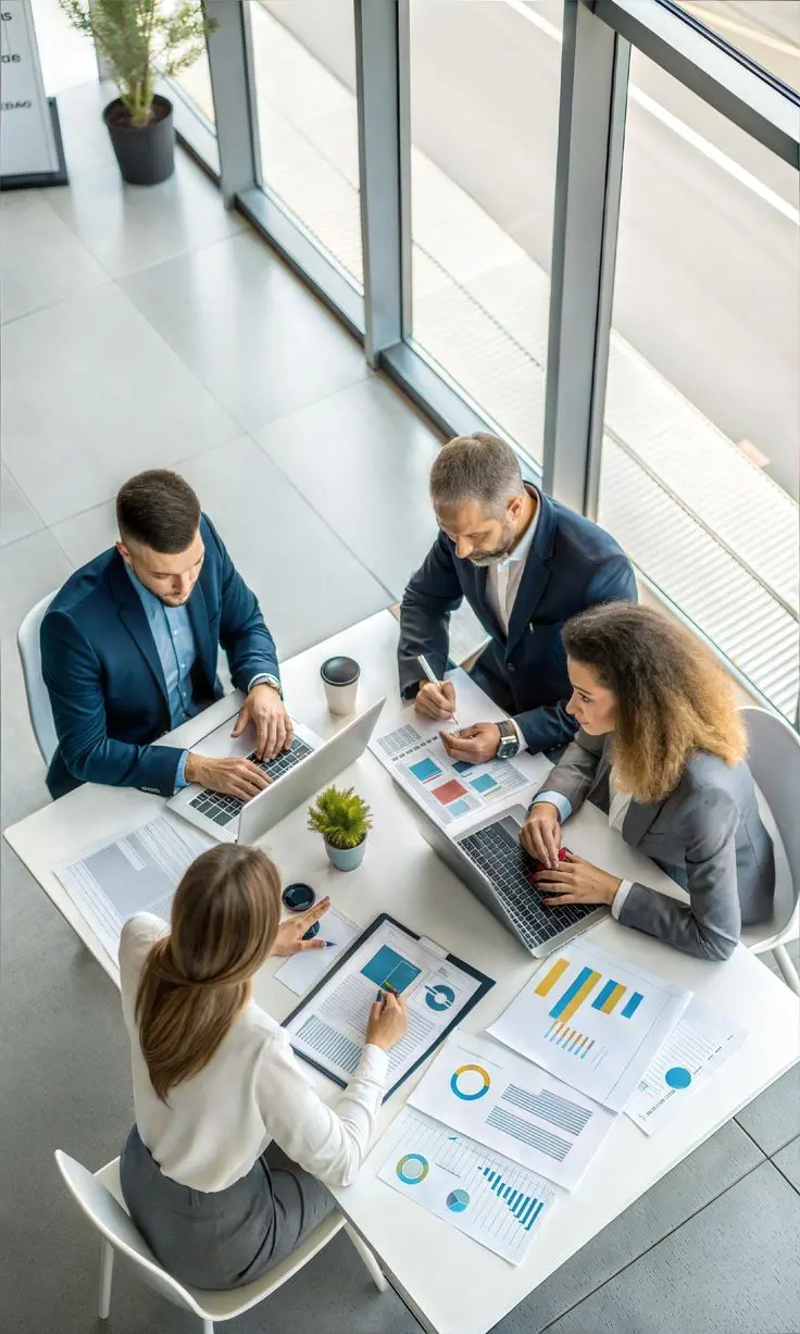 Professional studying business analytics and reviewing data on a laptop