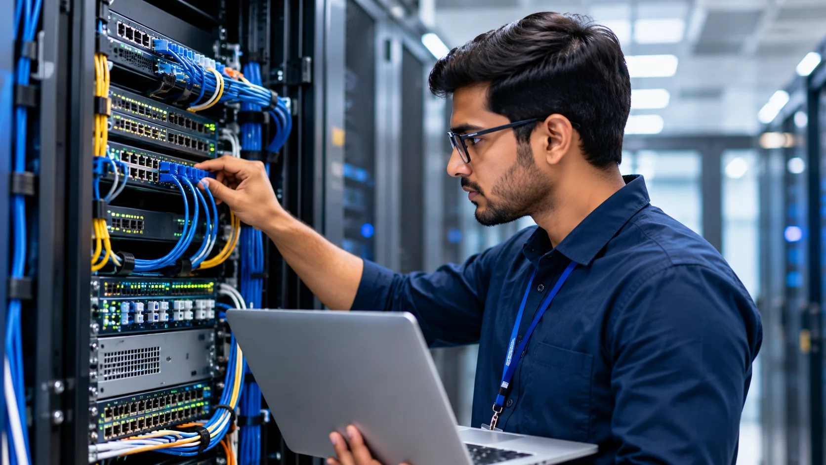 IT professional working with computer networking infrastructure