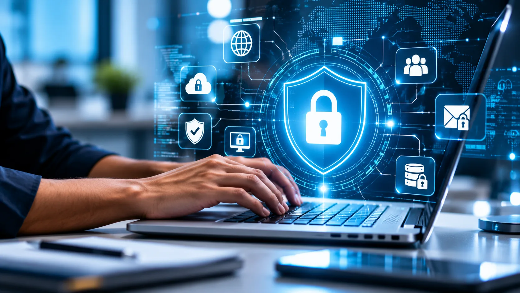 Digital security interface illustrating cyber security and network protection