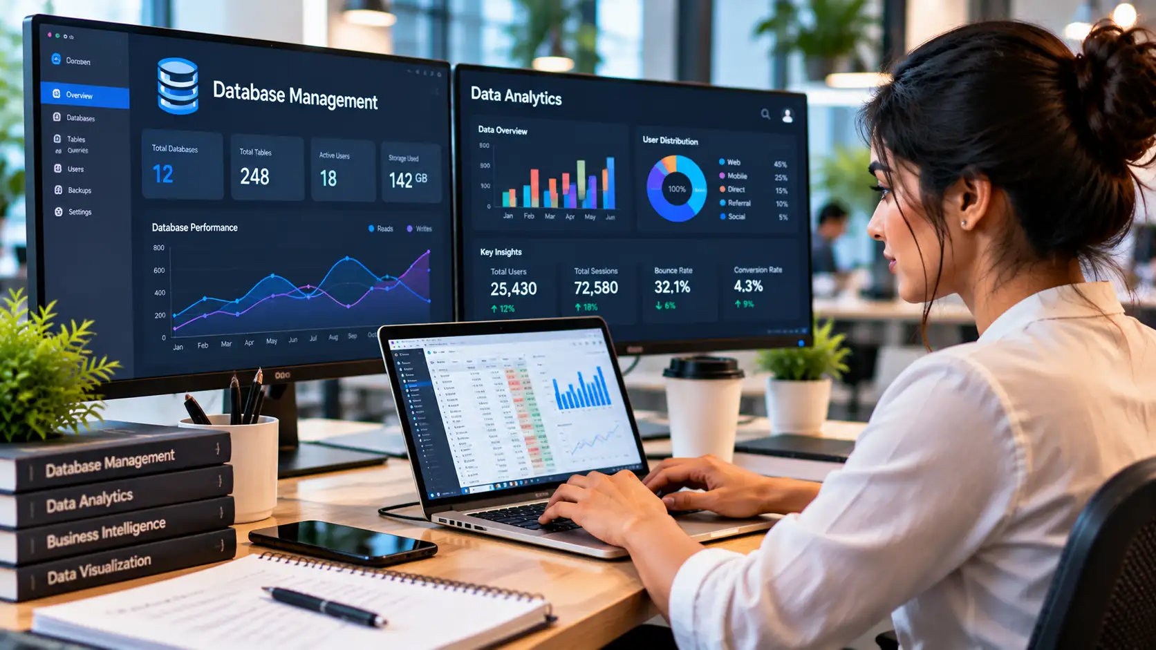 Data analytics dashboard showing business charts and data visualisations