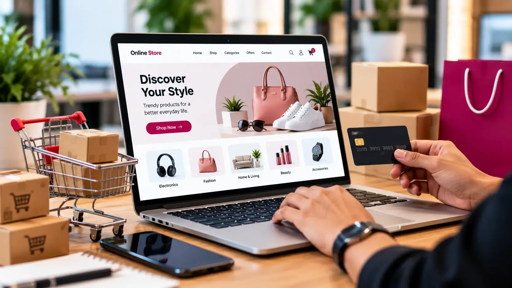 Online shopping website displayed on a laptop for e-commerce business