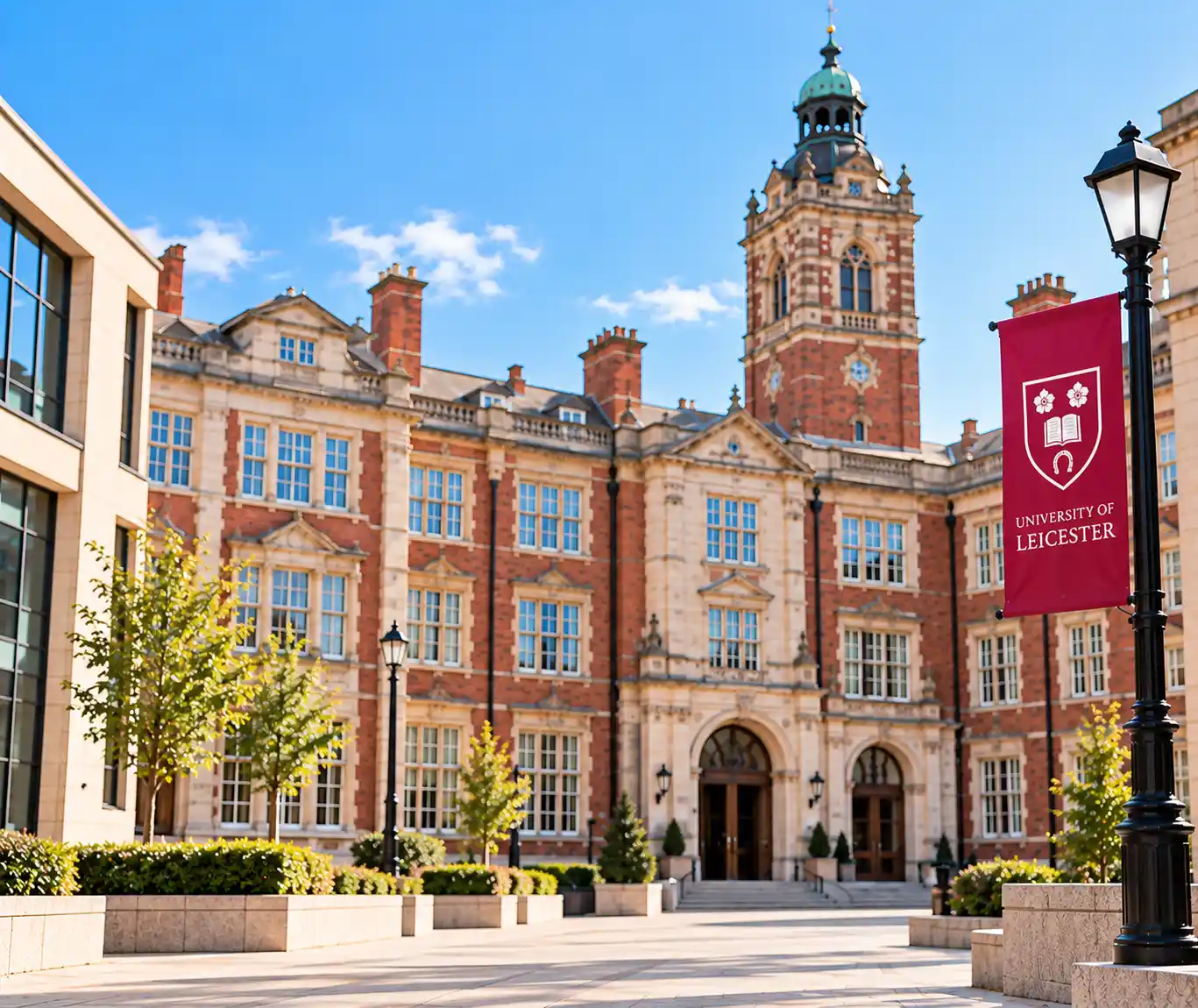 University campus and students at the University of Leicester